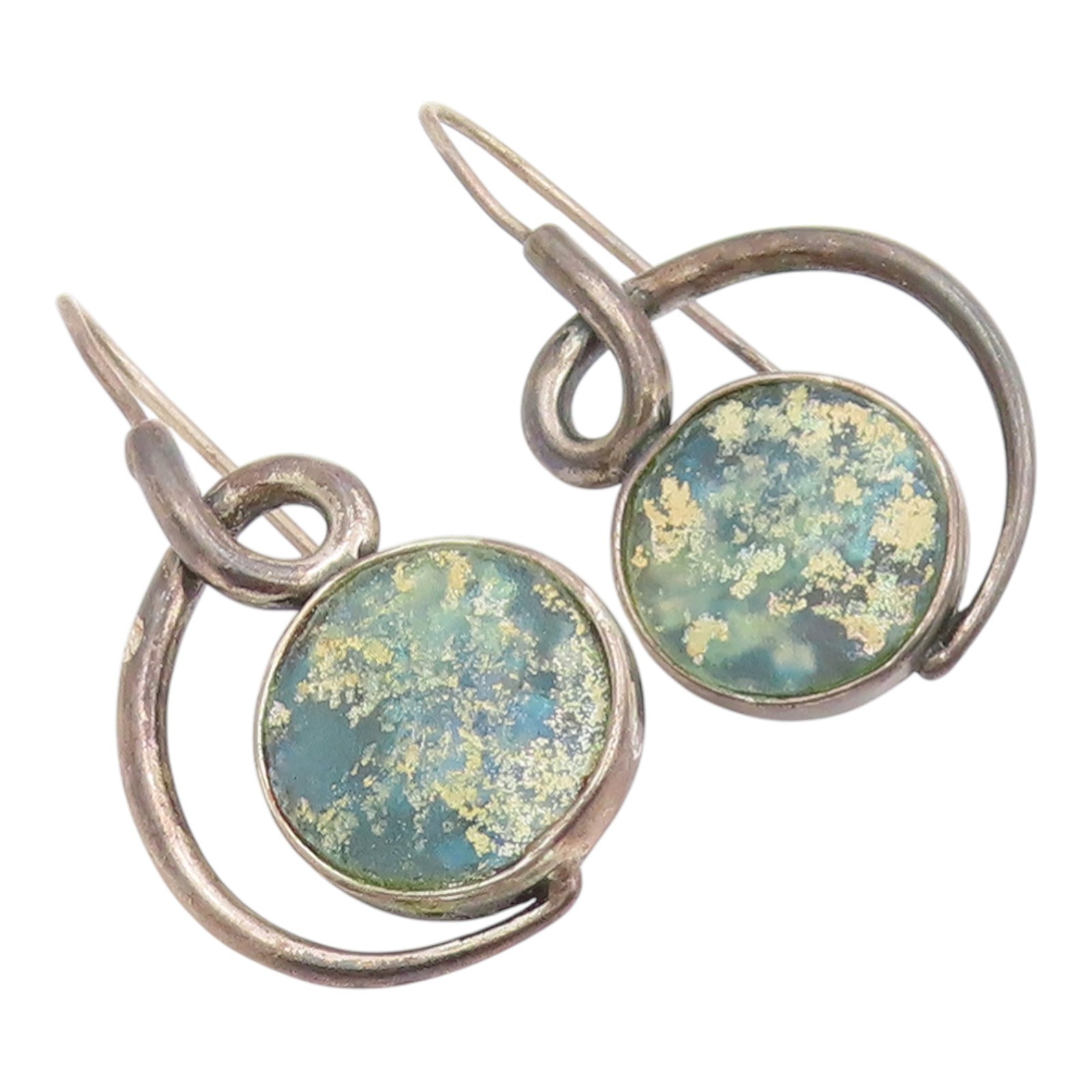 925 Sterling Silver Vintage Earrings BRURIA Classic Roman Glass Dangle EG14278
