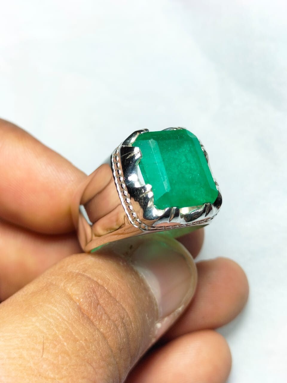 Natural Emerald Stone Baguette Cut Emerald Ring Silver 925 Ring Gift Ring