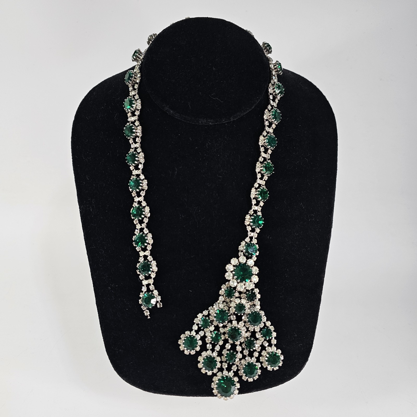 Vtg 50’s 60s Kramer Emerald Crystal Bib Necklace Statement MCM Chandelier REPAIR