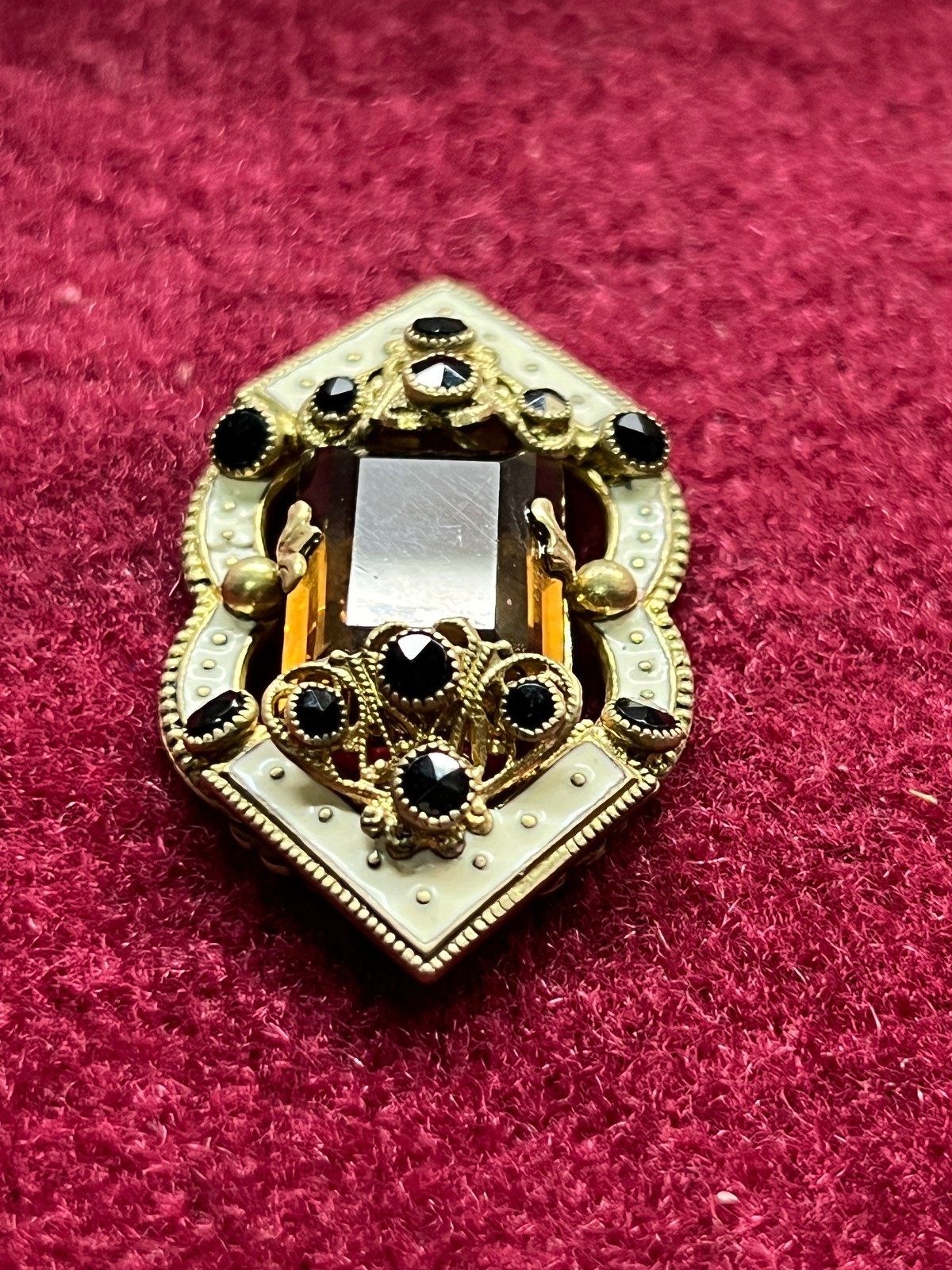 Antique Victorian Pendant Gold Plated Filigree Enamel with Citrine Stone