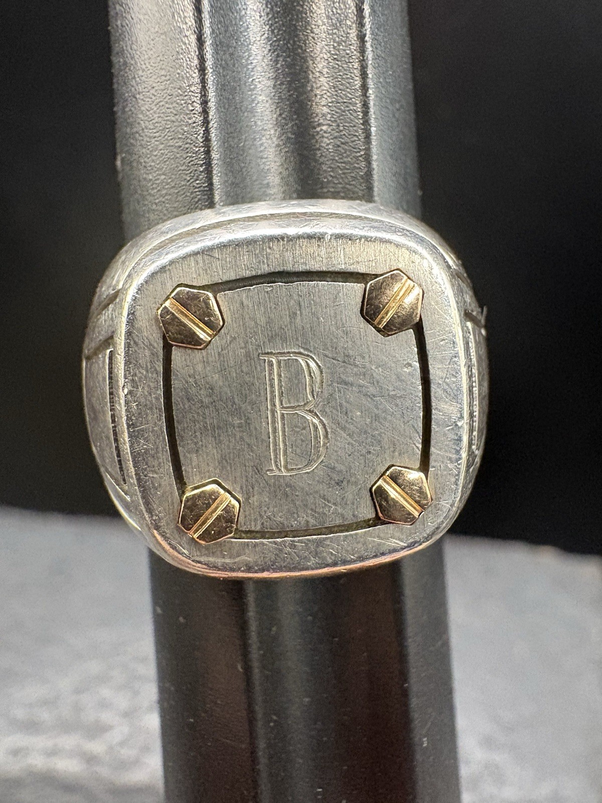 SZ 9.5 Vintage Sterling Silver Zancan Gioielli Mens Monogram Signet Ring Italy