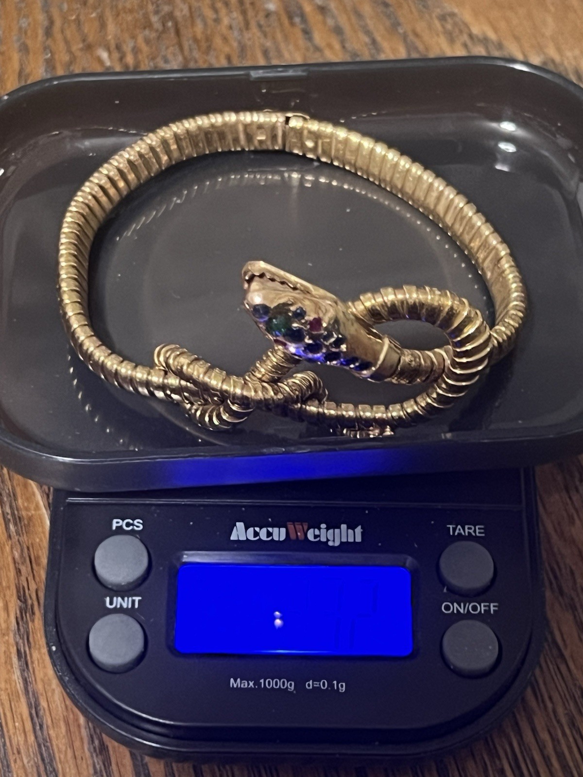 ANTIQUE 14K GOLD COILED SNAKE BRACELET Very Good Cond 23.2 g. Signed B/O
