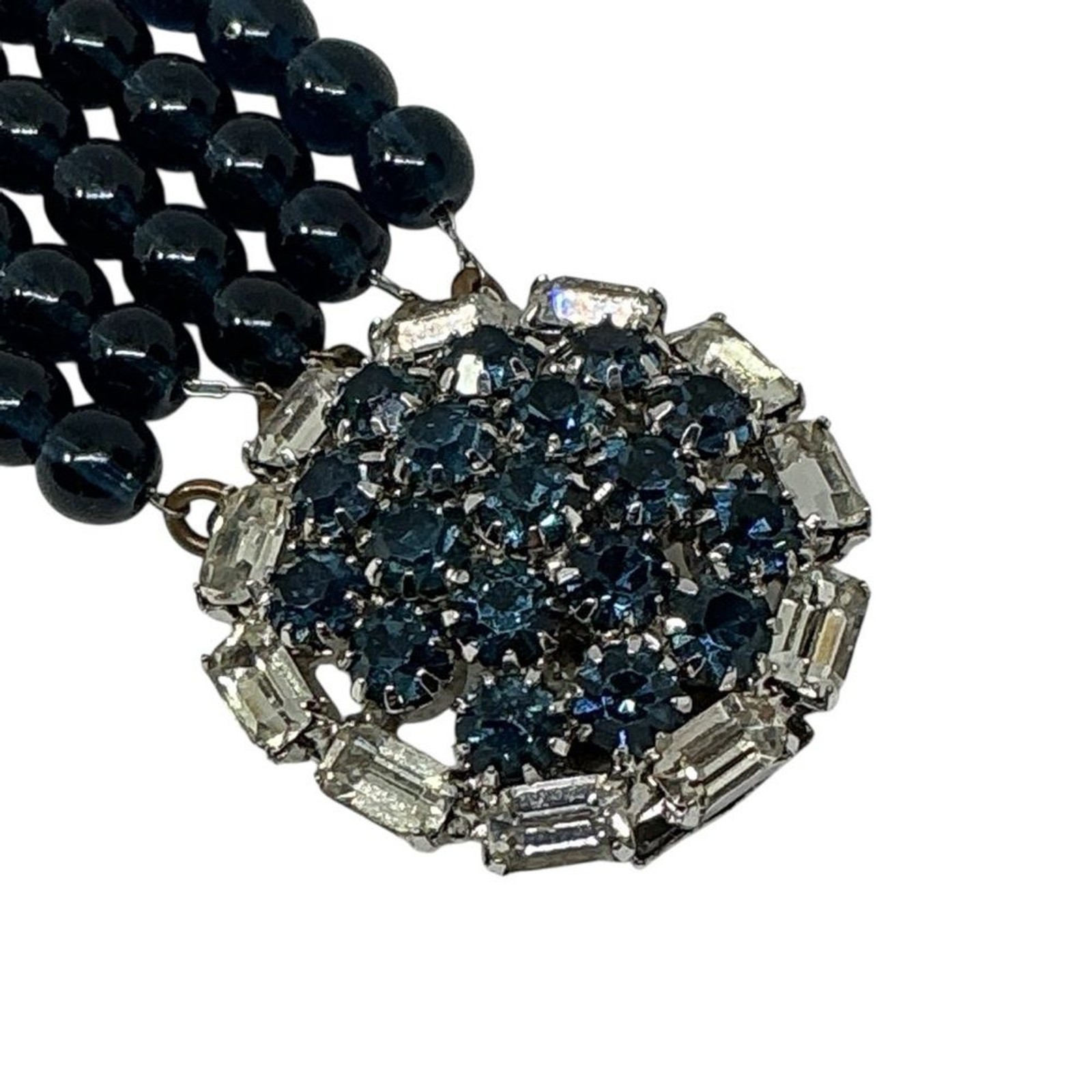 Vintage HOBÉ Multi Strand Bracelet Sapphire Blue & Crystal Bead Rhinestone Clasp
