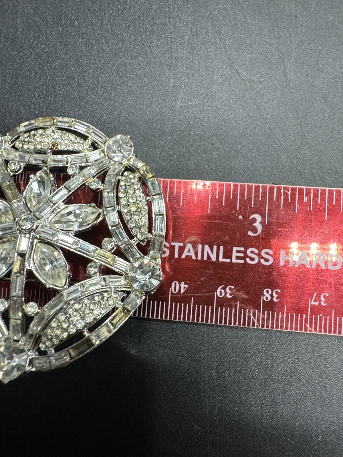 UNSIGNED BEAUTY Vintage Art Deco Clear Rhinestone Crystal LARGE Brooch PIN Read