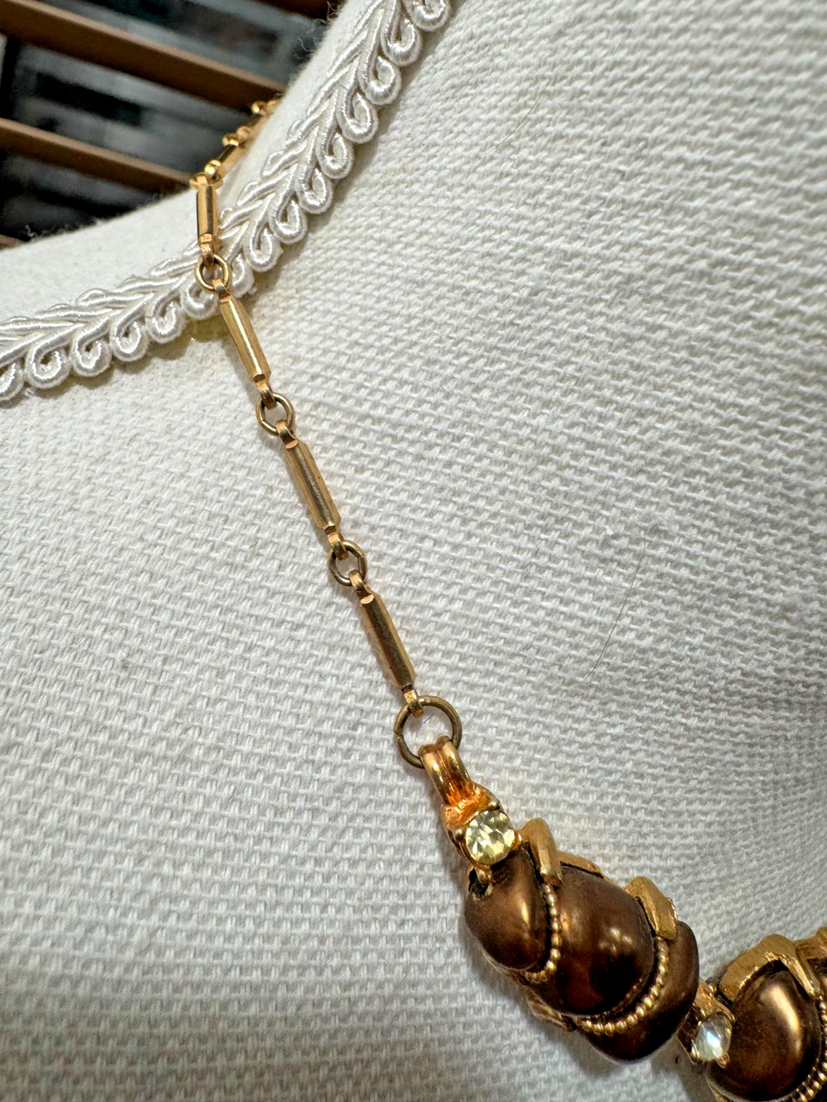 Vtg Bracelet Necklace Set MCM Regency Revival Brown 3D Textured Beads Gold Tone
