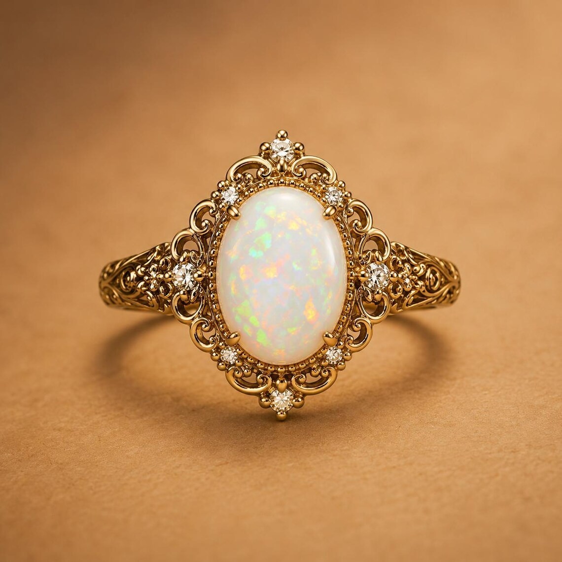 Vintage Ethiopian Opal Ring 925 Sterling Silver Antique Filigree Oval Ring gift