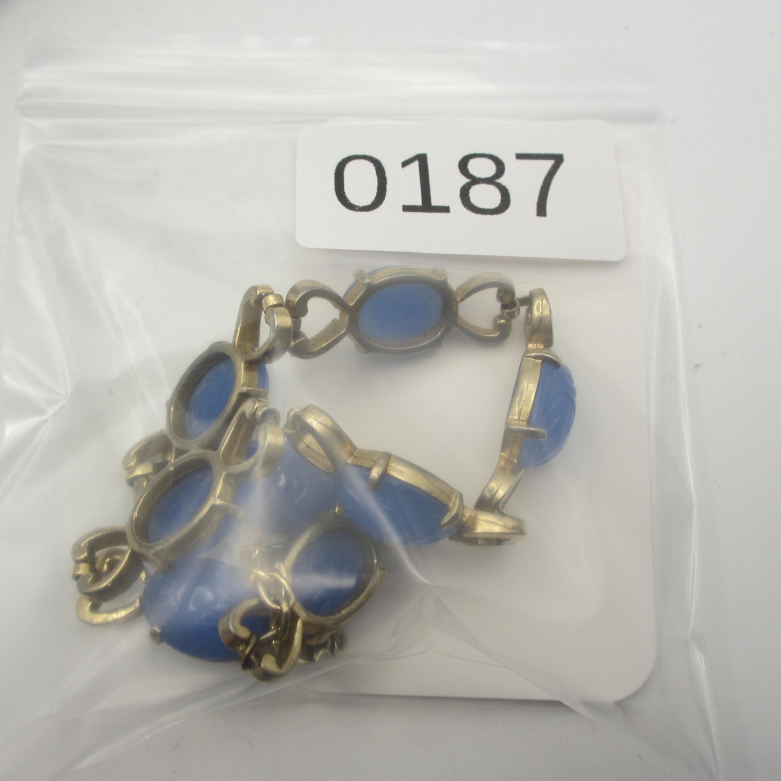 Vintage Scarab Necklace Egyptian Revival Blue Glass Gold Tone Choker 15 Inch