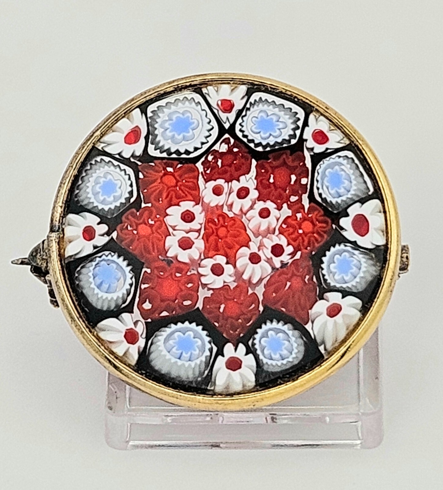 Murano Glass Brooch Pin 1-1/16 Inch Venetian Glass Solid No Holes