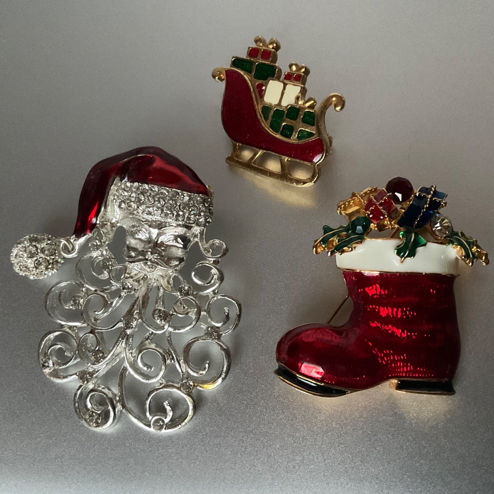 Christmas Holiday Pin Lot Santa Filigree Beard Boot Sleigh Vintage to Modern