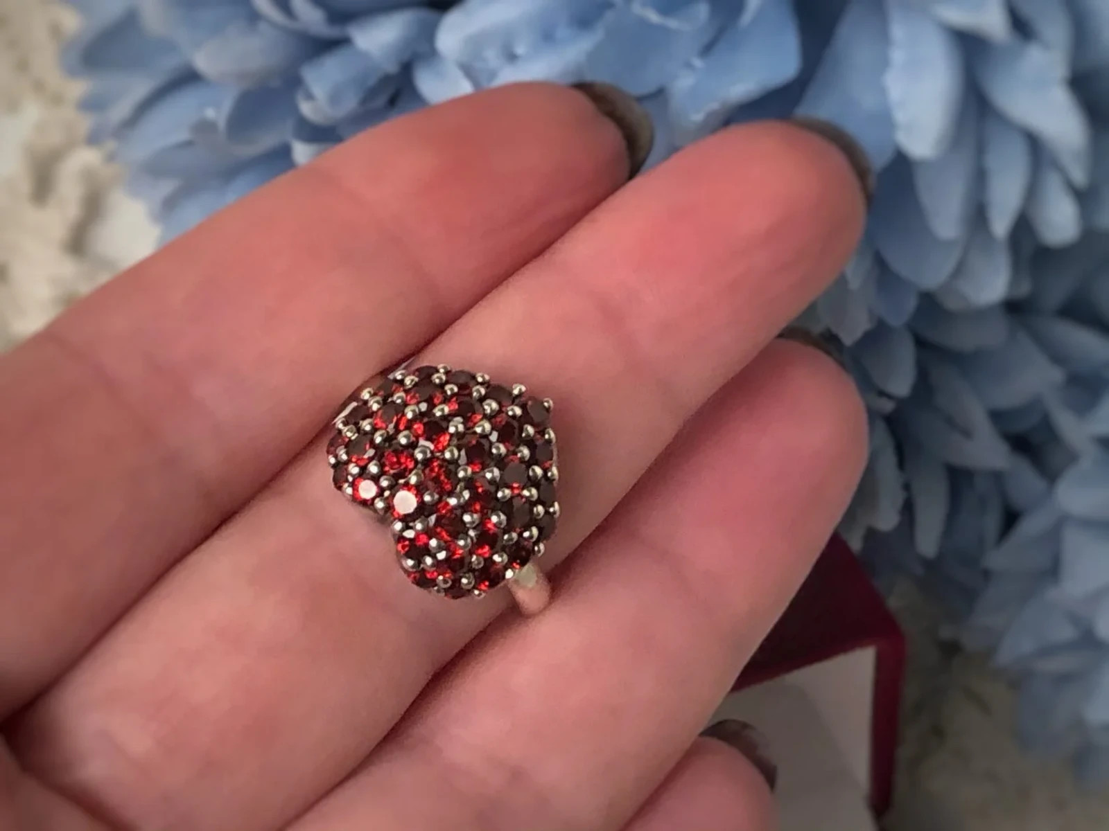 Rare Estate Vintage Ring Sterling Silver 925 Natural Czech Garnet Stone Size 6.5
