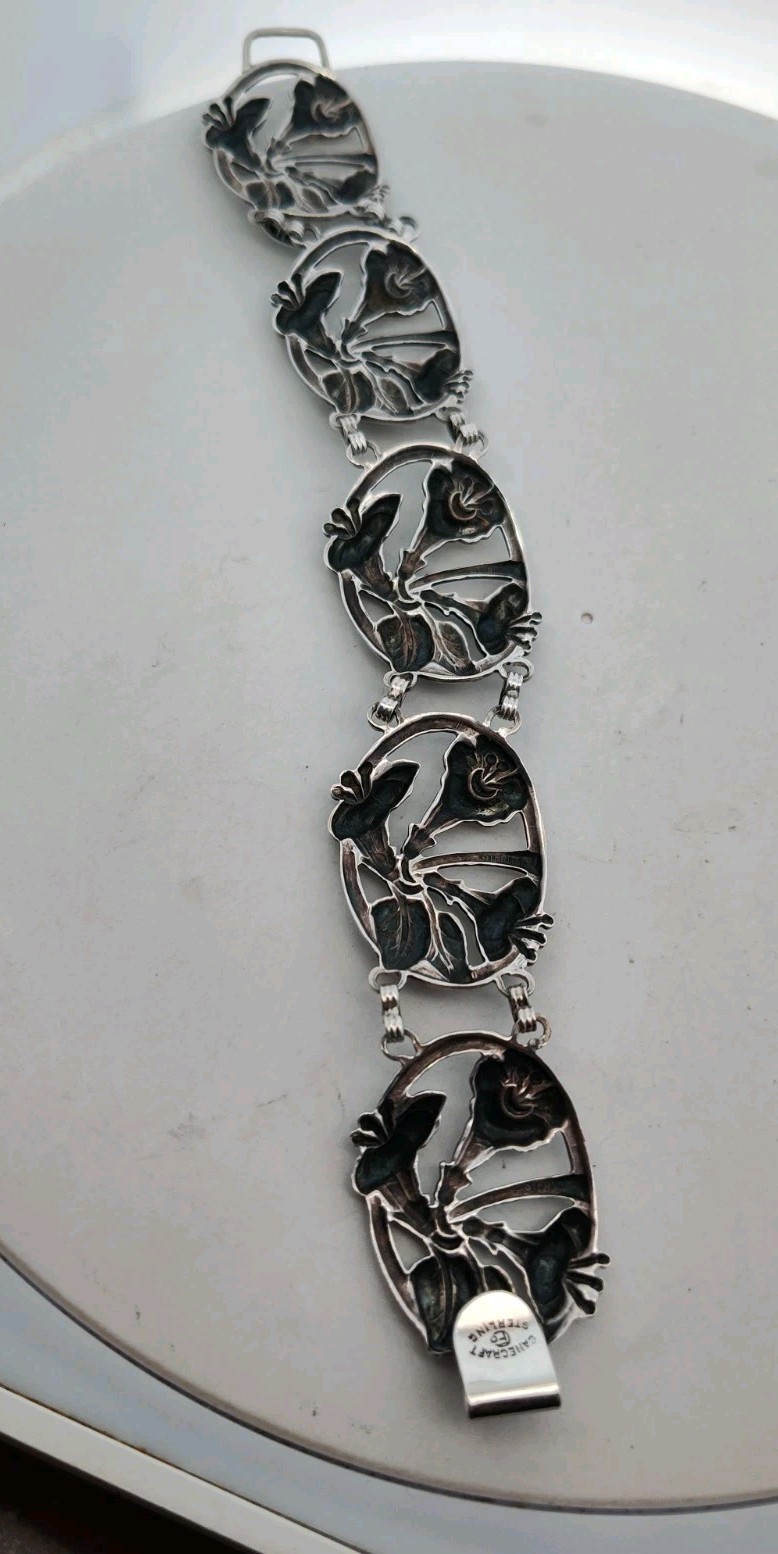 Vintage or Antique Danecraft CFO Sterling Silver Trumpet Flower Design Bracelet