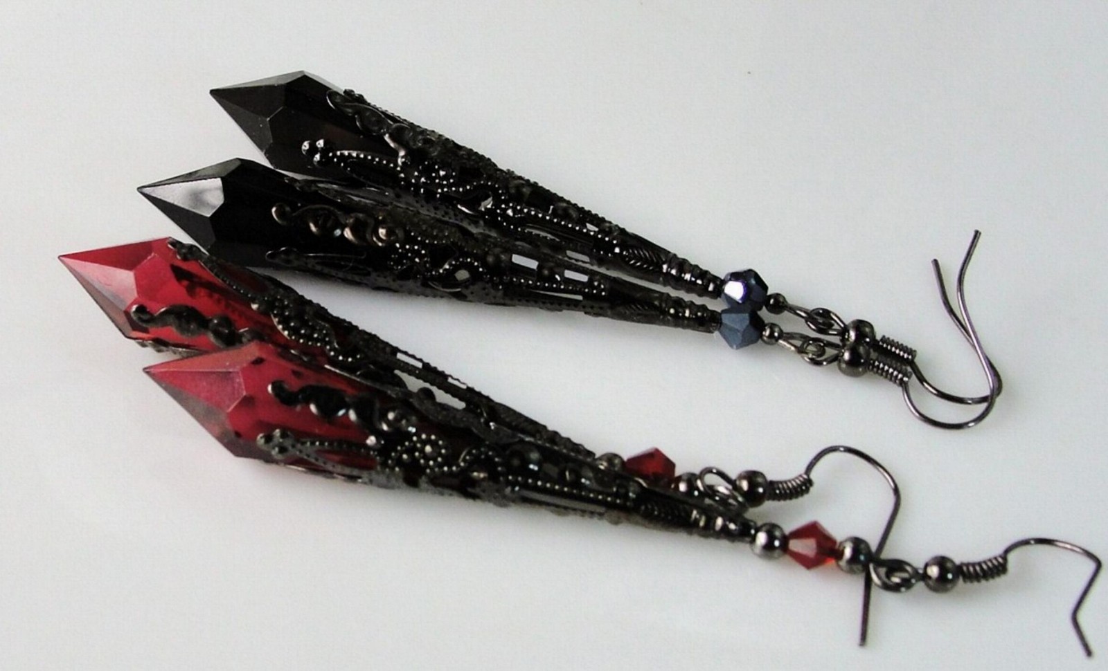 Dark Siam Blood Red or Black AB Czech Crystals Vintage Fashion Gothic Earrings