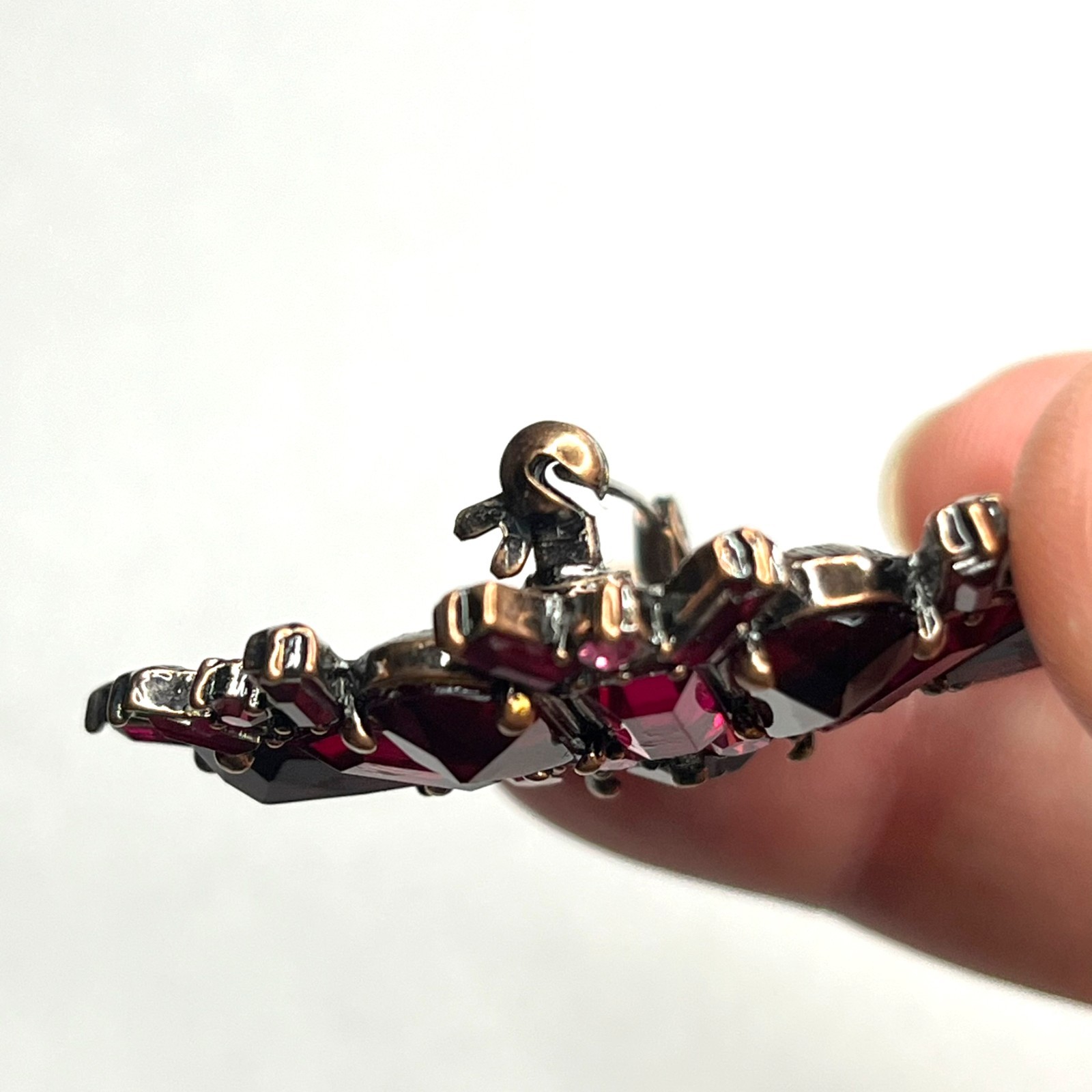 VTG Large Flower Snowflake Brooch Pin Red Fuchsia Pink Purple Glass Rhinestones