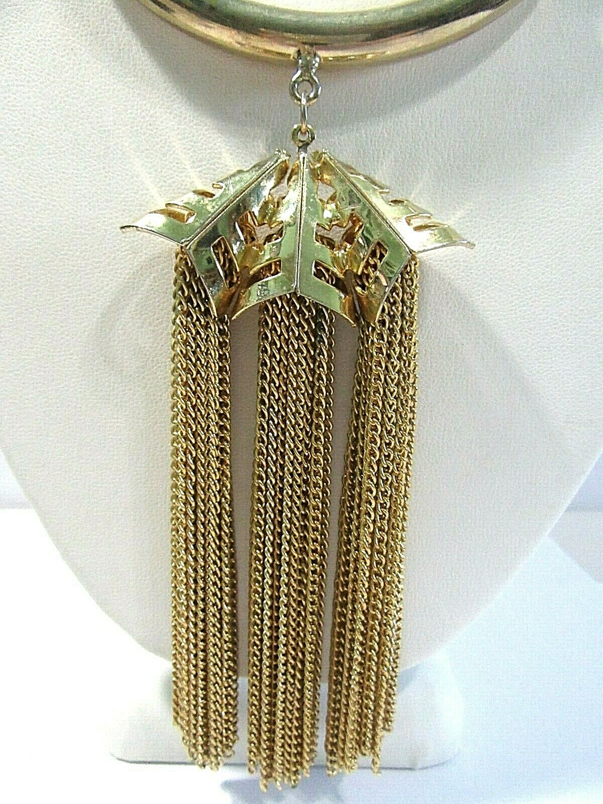 SNAKE CHAIN NECKLACE CHOKER WITH HEAVY MULTI-STRAND TASSEL PENDANT STATEMENT