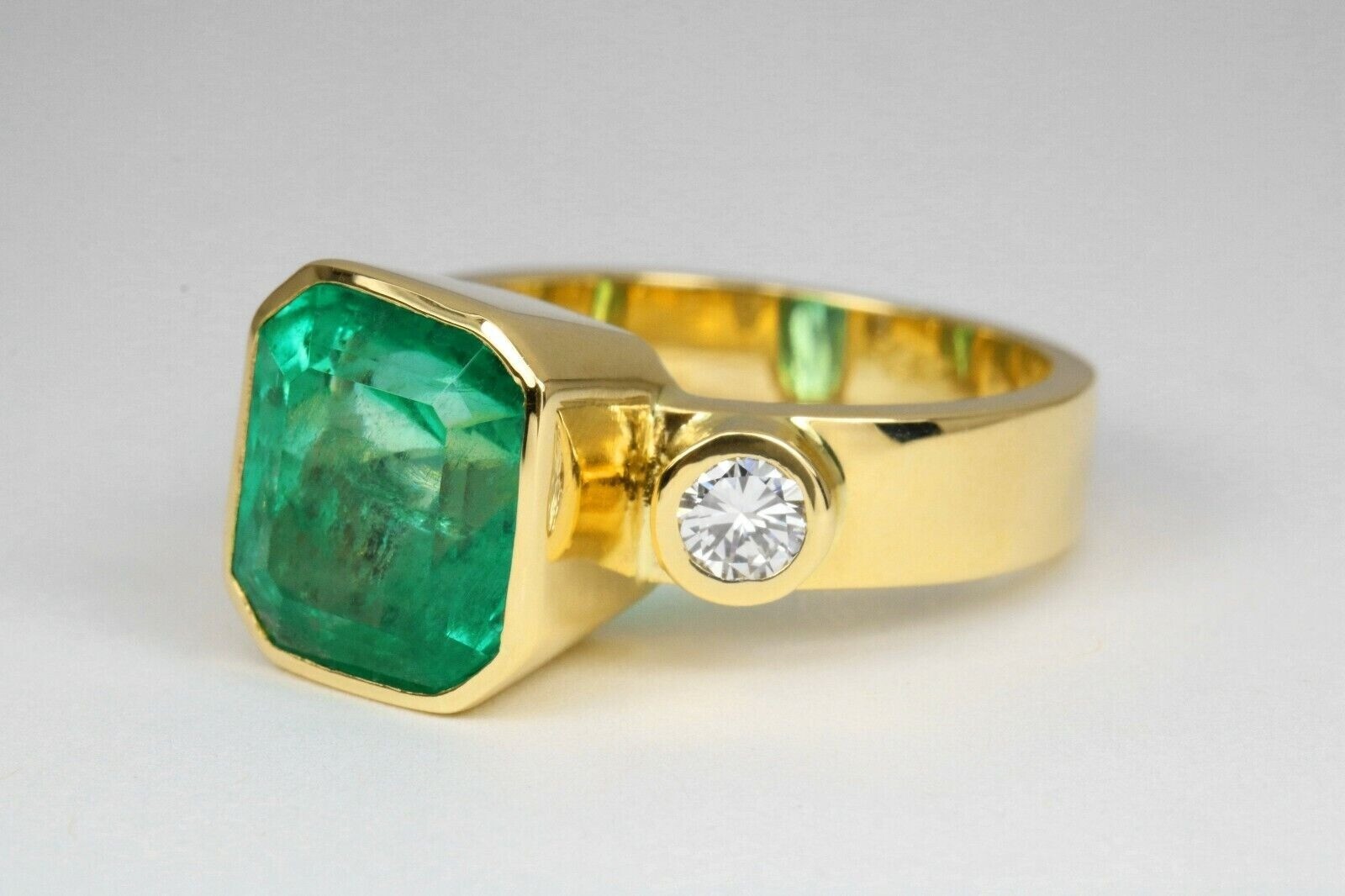 Art Deco 4.60 Ct Natural Green Emerald Vintage Style Ring 14K Yellow Gold Over