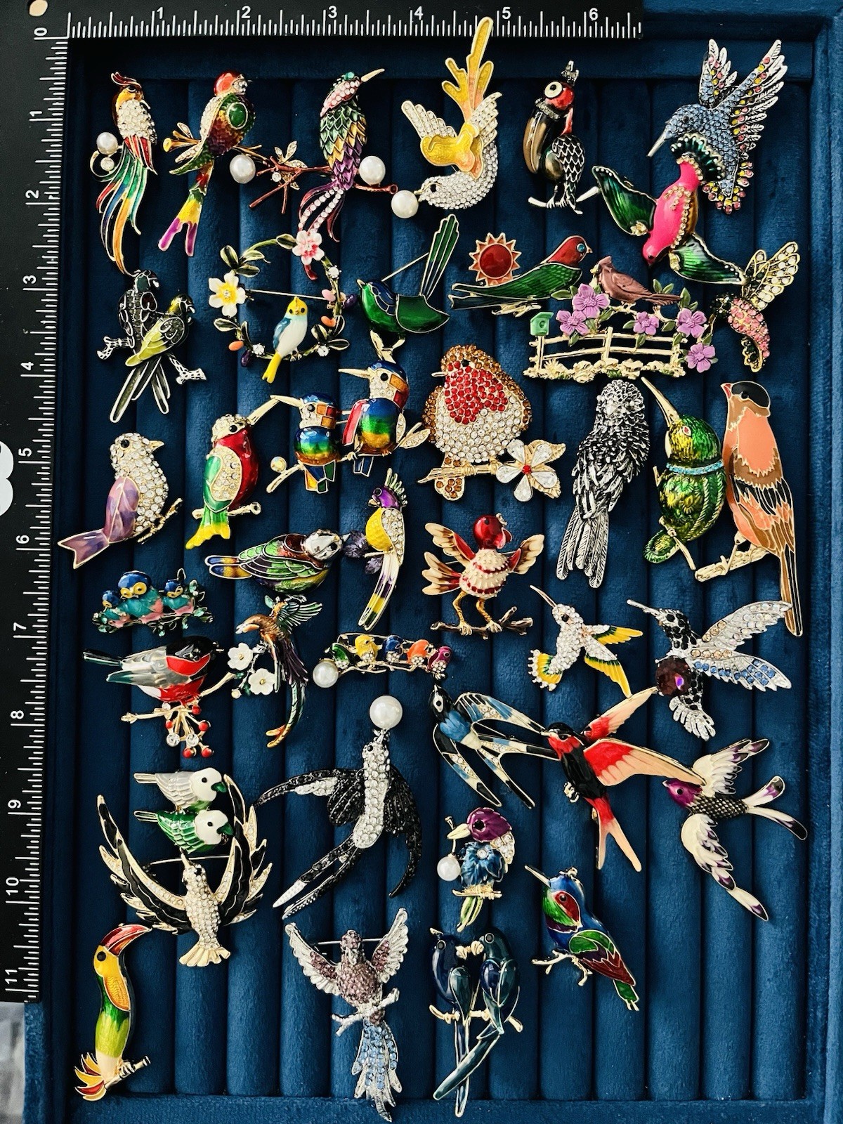 Bird Brooch Lot Enamel Rhinestone Hummingbird Owl Toucan Pin 40pc