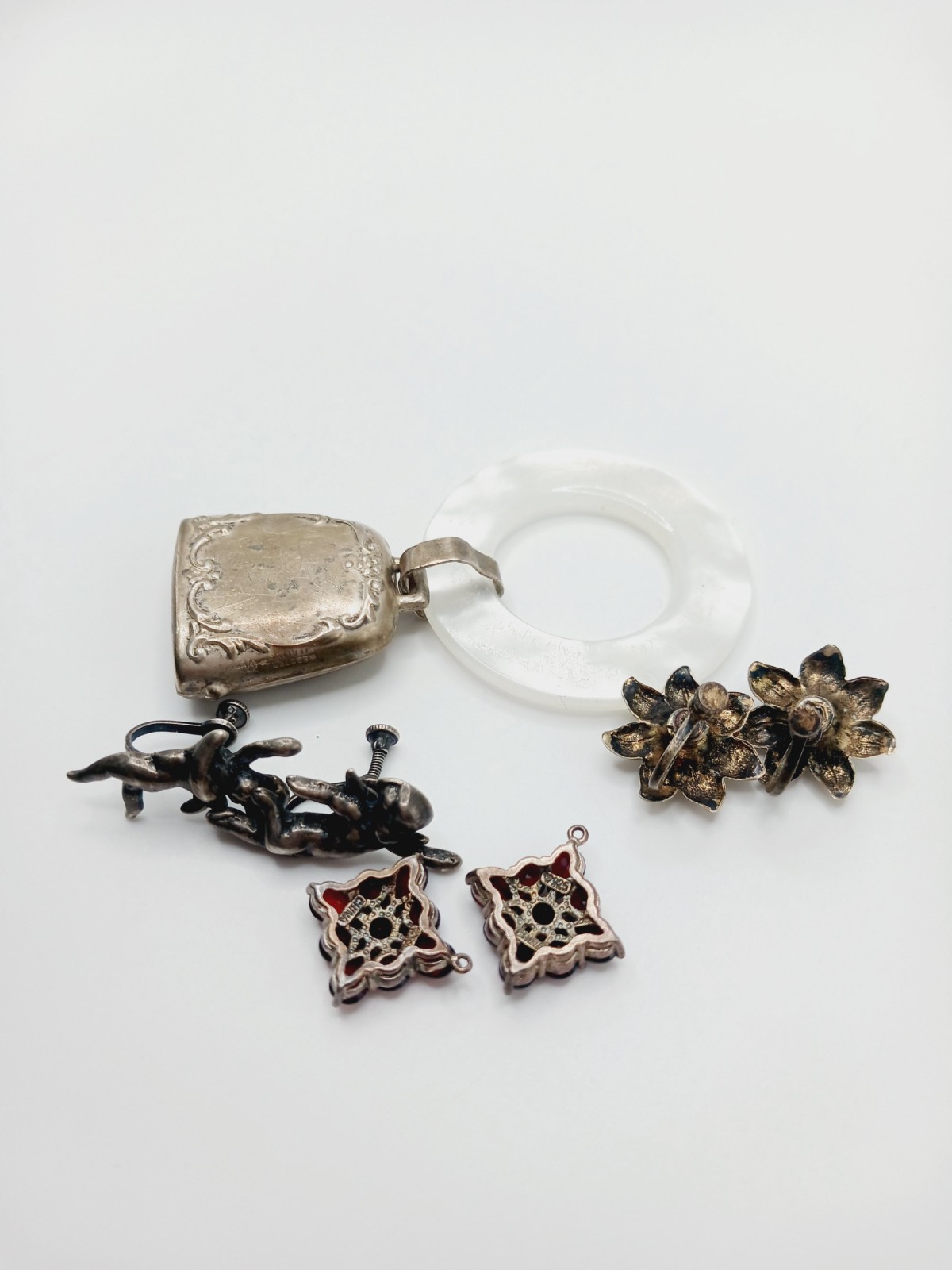 Lot Vintage Sterling Silver Jewelry for Repair cherub flower rattle webster 25g