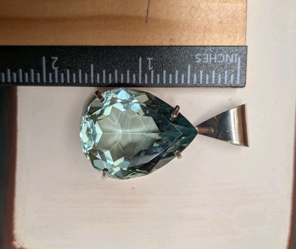 CUSTOM MADE, 65+/- CT VINTAGE AQUA TEAR DROP PENDANT & CHOKER BOTH Solid SS .925