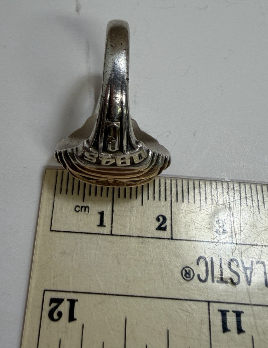 WWII 1945 Herff Jones HJ Co Sz 10 Class Ring 10.9g Sterling Silver 10K Gold Top