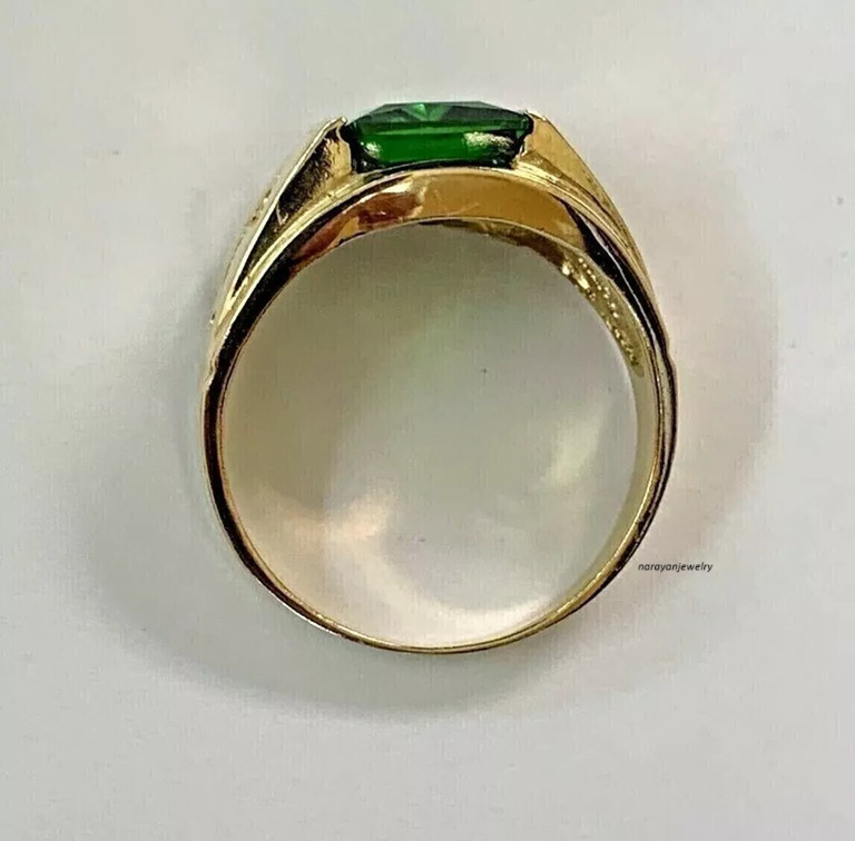 4Ct Emerald Cut Lab Created Emerald Men’s Solitaire Ring 14K Yellow Gold Plated
