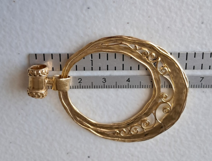 LIRM Sterling Silver Gold Plated Vintage Israel Large Circle Scroll Pendant