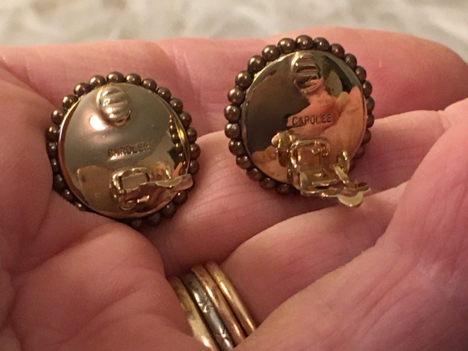 Carolee Bronze Color Cabochn New Old Stock Earrings Clip On