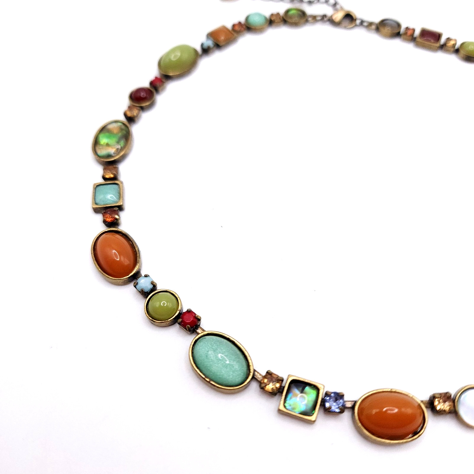 Vida Jewels Necklace Multi Stone Collar Gold Tone Boho Statement Signed 16-18in