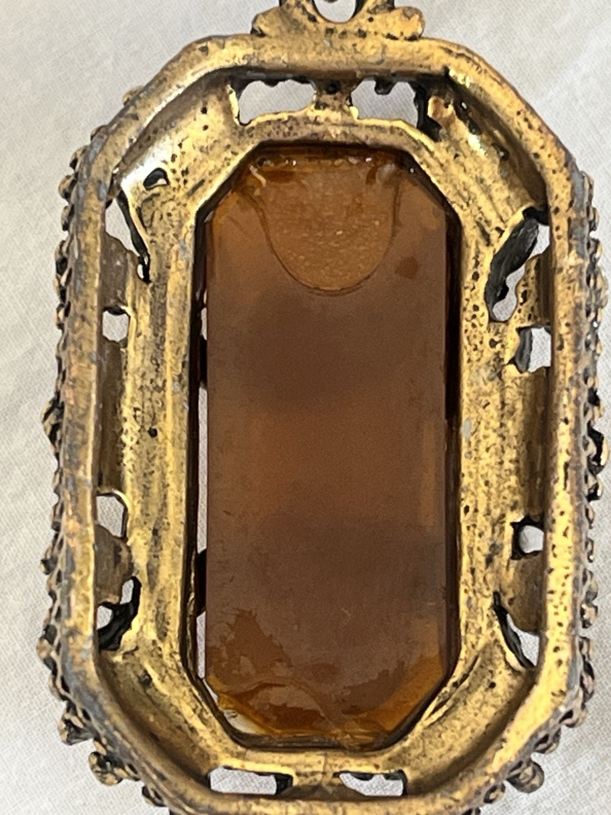 Vintage Amber Necklace with Filigree Detail Victorian Art Nouveau Czech Style