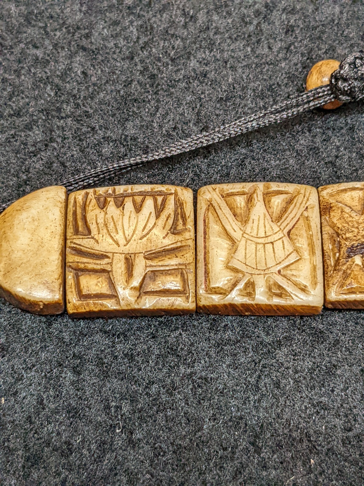 Carved Bone / Antler Beaded Tile Bracelet Tribal Boho Adjustable Ethnic Jewelry