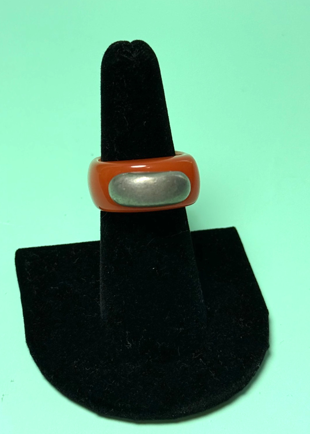 Vtg 1990s Designer Signed Pitaniello Boston Lucite Pewter Ring Size 7 Modernist