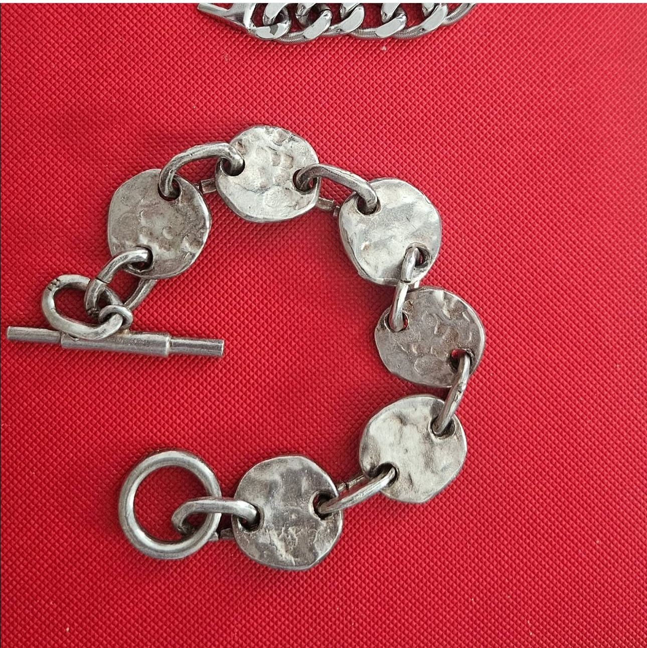 Vintage Monet Silver Tone Chain Bracelet (19cm) & Biche de Bere Brutalist (20cm)