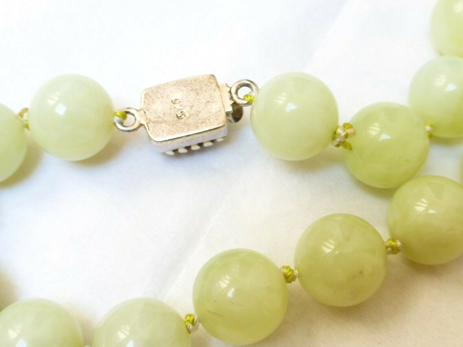 Chinese Green 12mm Jade Beads Necklace, Sterling Clasp,18″
