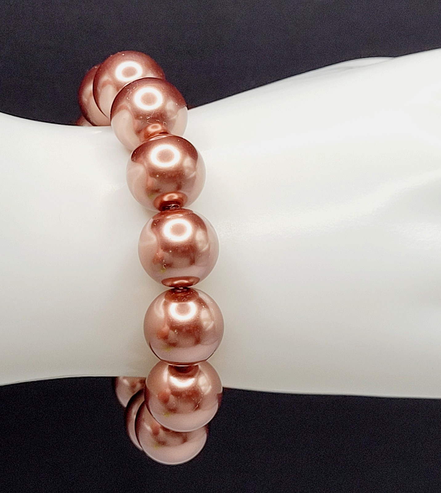 Hematite Chunky Rose Gold Coppery Metallic Hue Round Beaded Stretch Bracelet