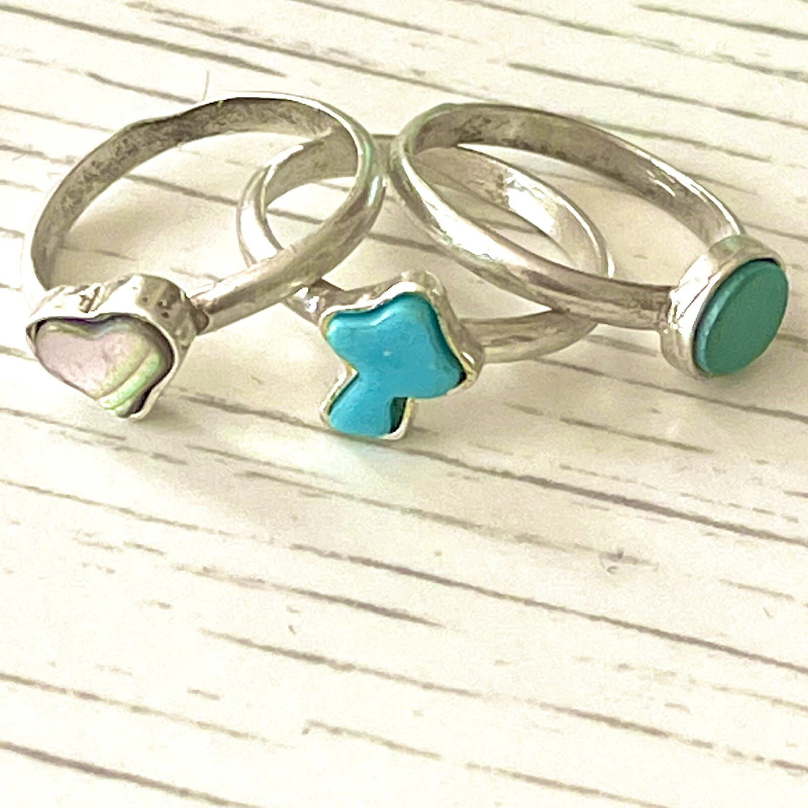 Turquoise MCM Mushroom Ring Lot Sz 7 60s Stackable VTG Sterling 1
