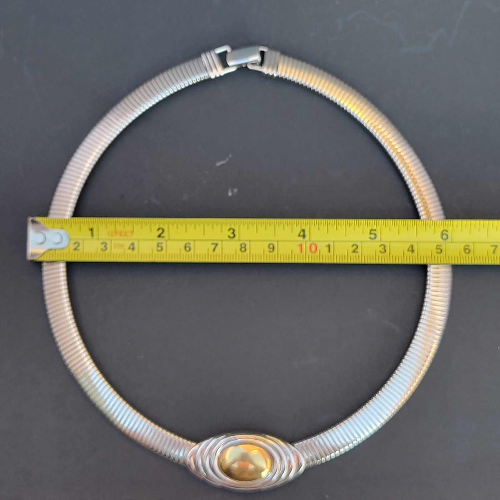 VINTAGE KJL FOR AVON Omega Collar Choker Necklace Dual Tone Silver Gold
