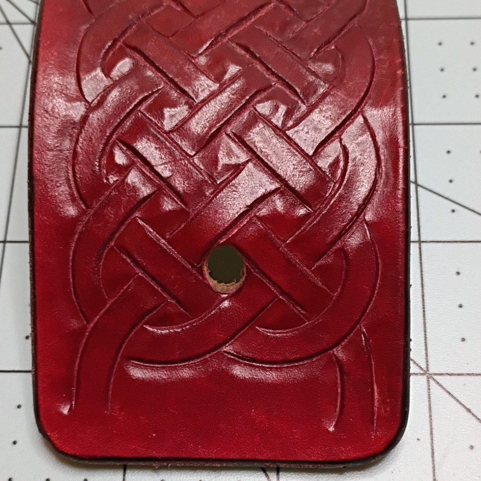 Red Leather Celtic Knot Scarf Clip w/ Metal Stick Bar Pin, Rectangle