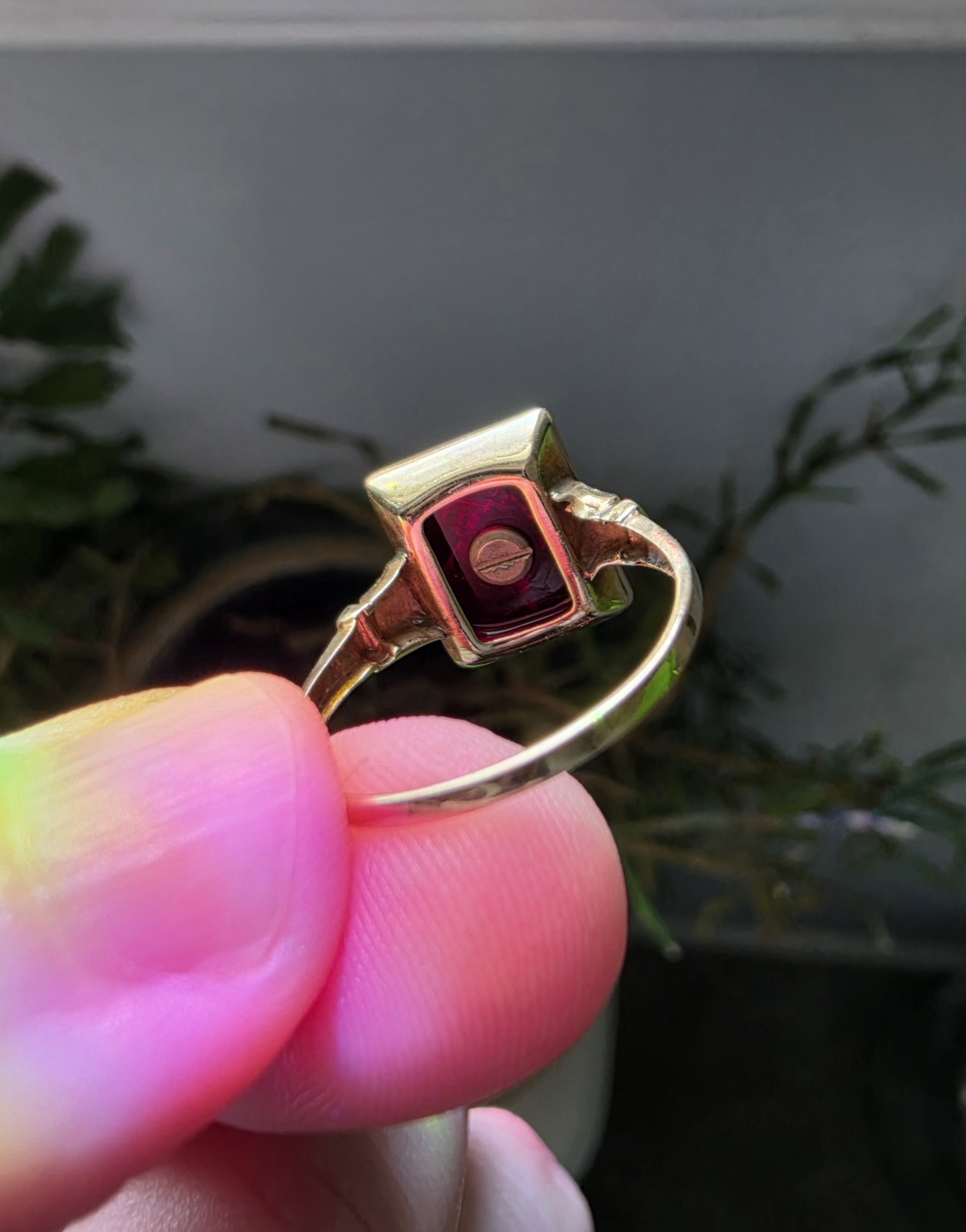 Antique 10k Yellow Gold Eastern Star Ring Size 7 With Red Stone Garnet Art Deco