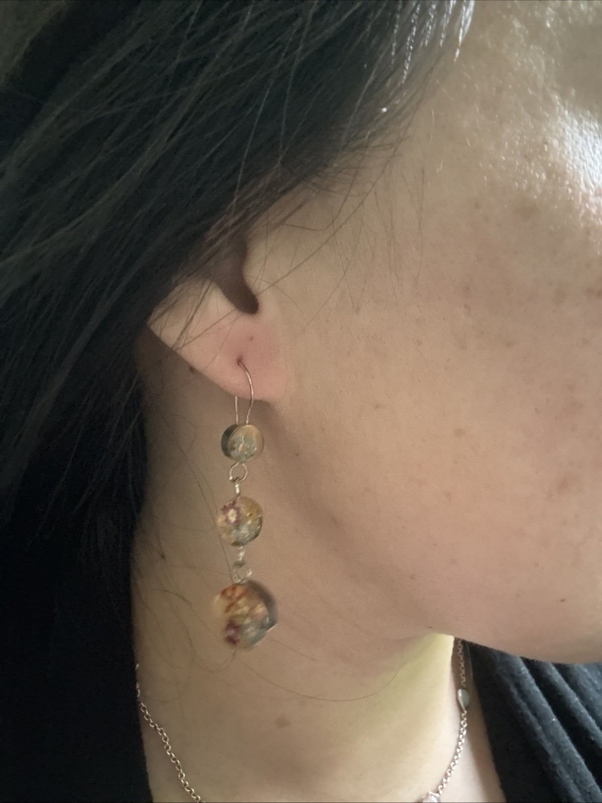 Dried Flowers Acrylic Earrings Sterling Silver Hook Pierced Jewelry 🌸 Retro
