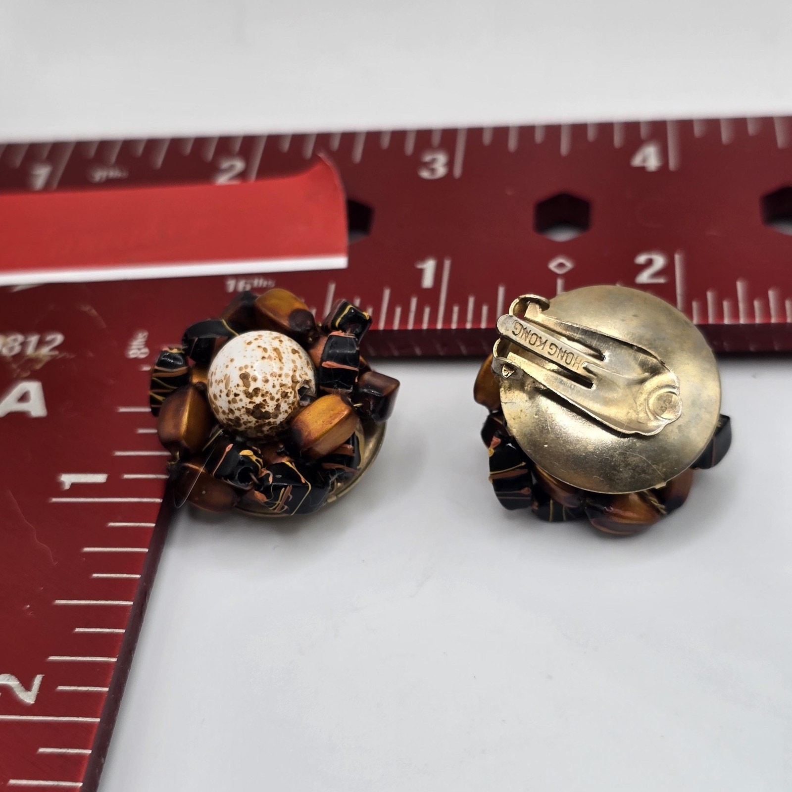 Earrings Dragon Beads Tiger Eyes Earrings Chips Hand Strung Vintage Clip On