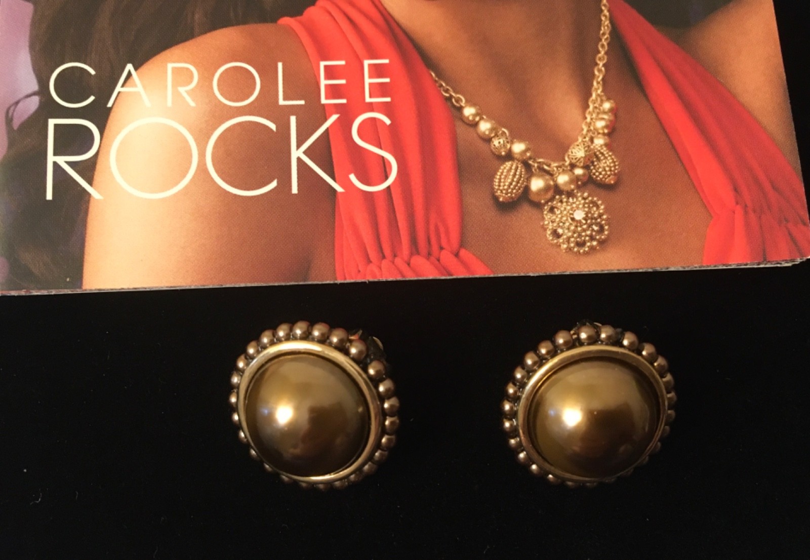 Carolee Bronze Color Cabochn New Old Stock Earrings Clip On