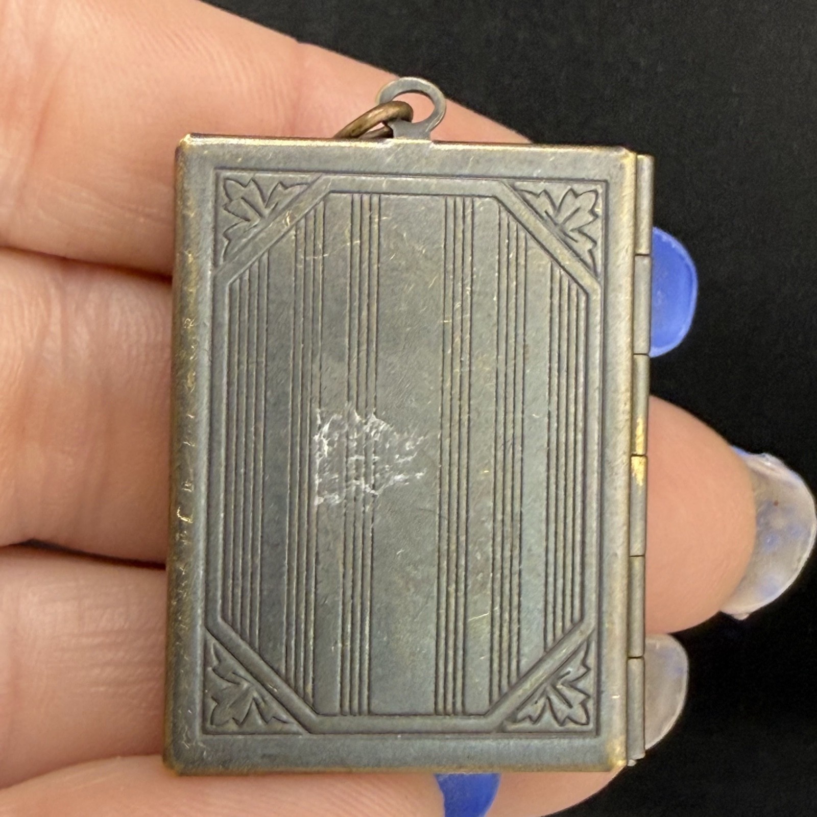 Vintage Locket Pendant Rectangle Book Gold Tone Photo
