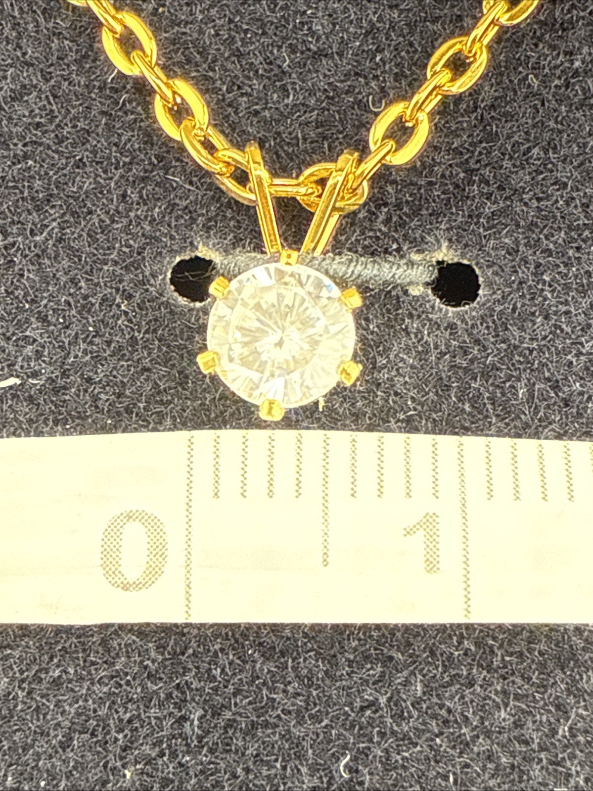 Yellow Gold Toned 5mm .75ct CZ Solitaire Pendant 16” Necklace NIB