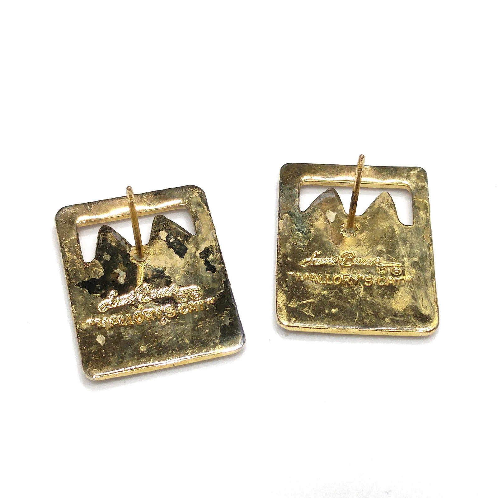 Vintage Laurel Burch “Mallory’s Cat” Post Earrings, Gold Plated, Cloisonne