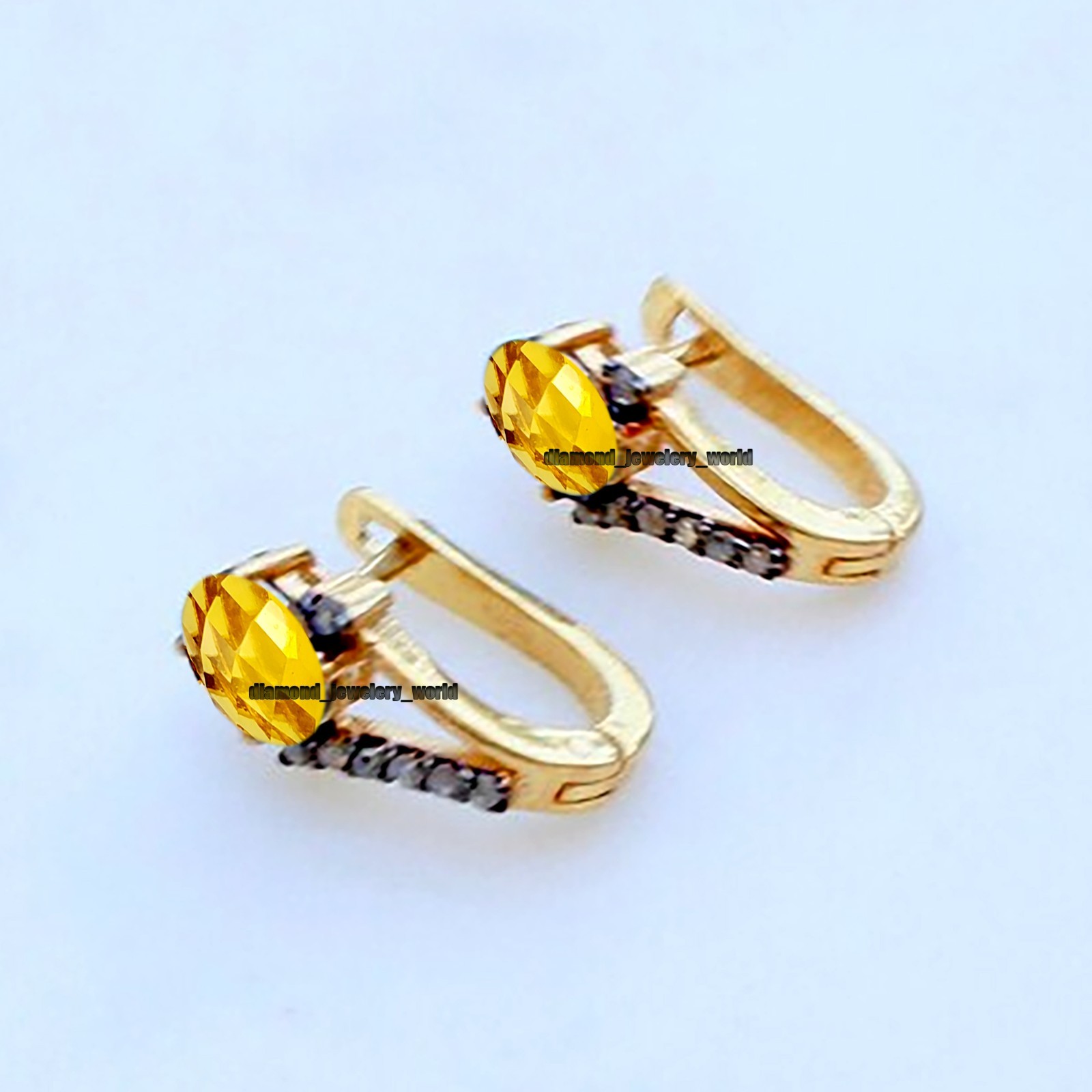 Vintage 0.39ctw Rose Cut Diamond Citrine Studded Silver Gorgeous Earring Jewelry