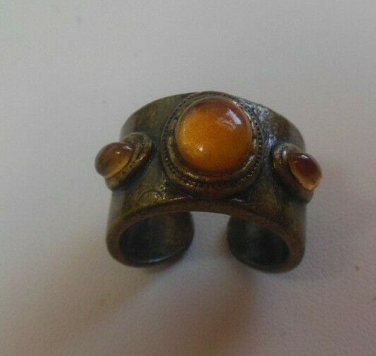 Vintage Signed N A Brass Orange Cabochon Ring Size 8