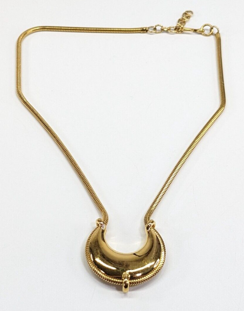 Vintage Monet Crescent Moon Pendant Slide Gold Tone Rope Chain Necklace 20″ Long