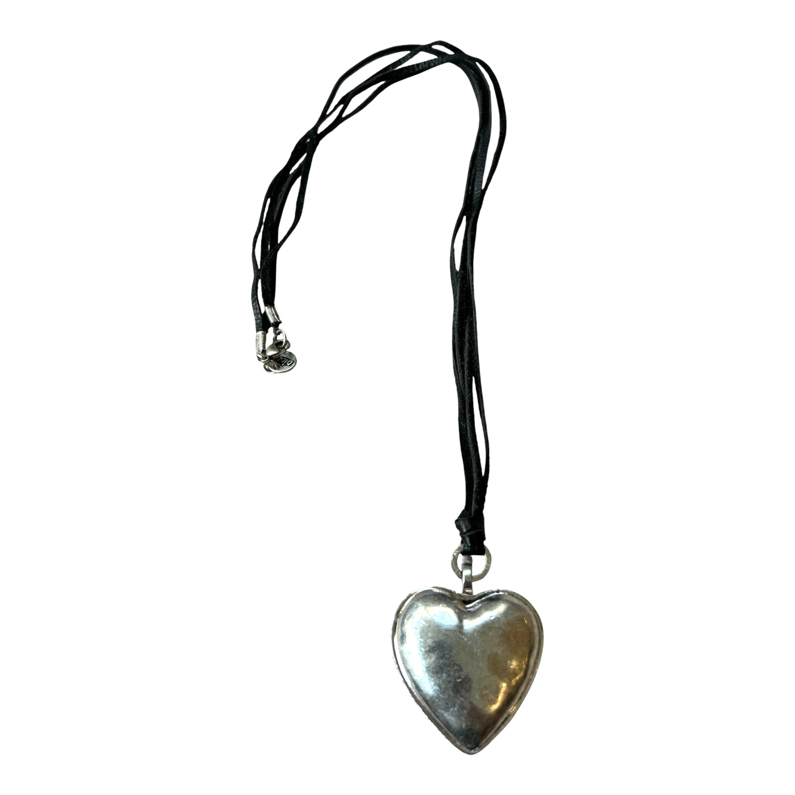 Vintage Silver Tone Heart Locket Necklace Black Leather Boho