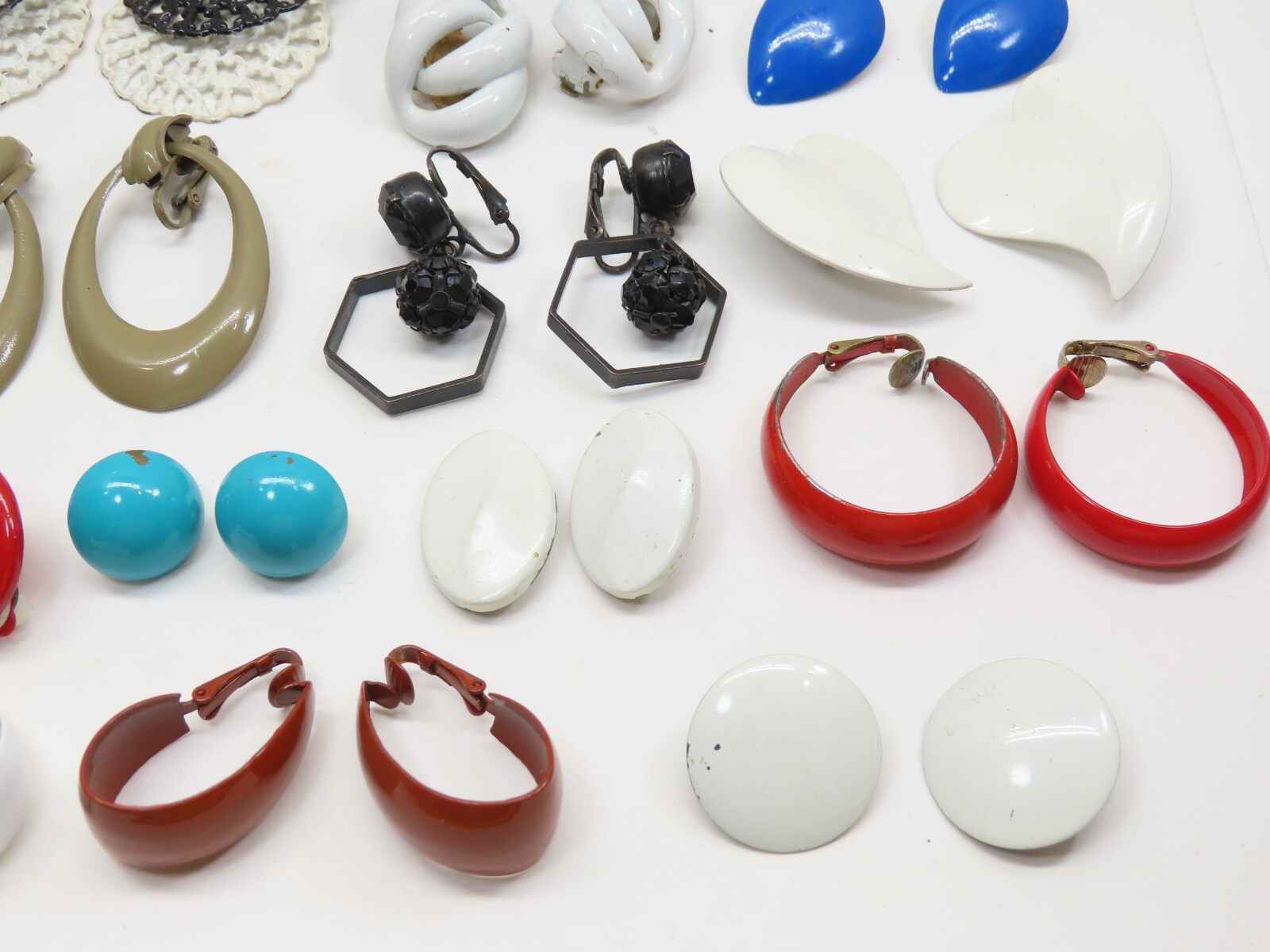 Vintage Earrings Enamel Clip On Lot Hoop Dangle + Minor Wear D2539