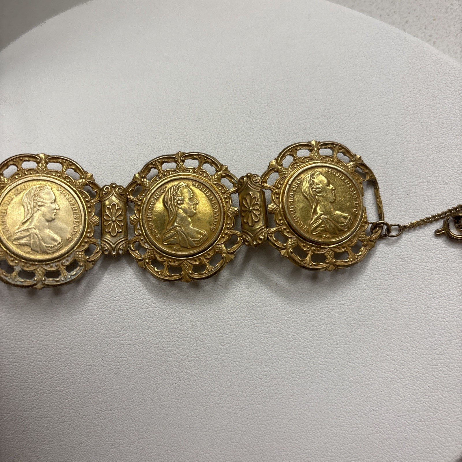 Miriam Haskell Vintage Gold Plated Coin Bracelet—Queen Of Australia—Statement!