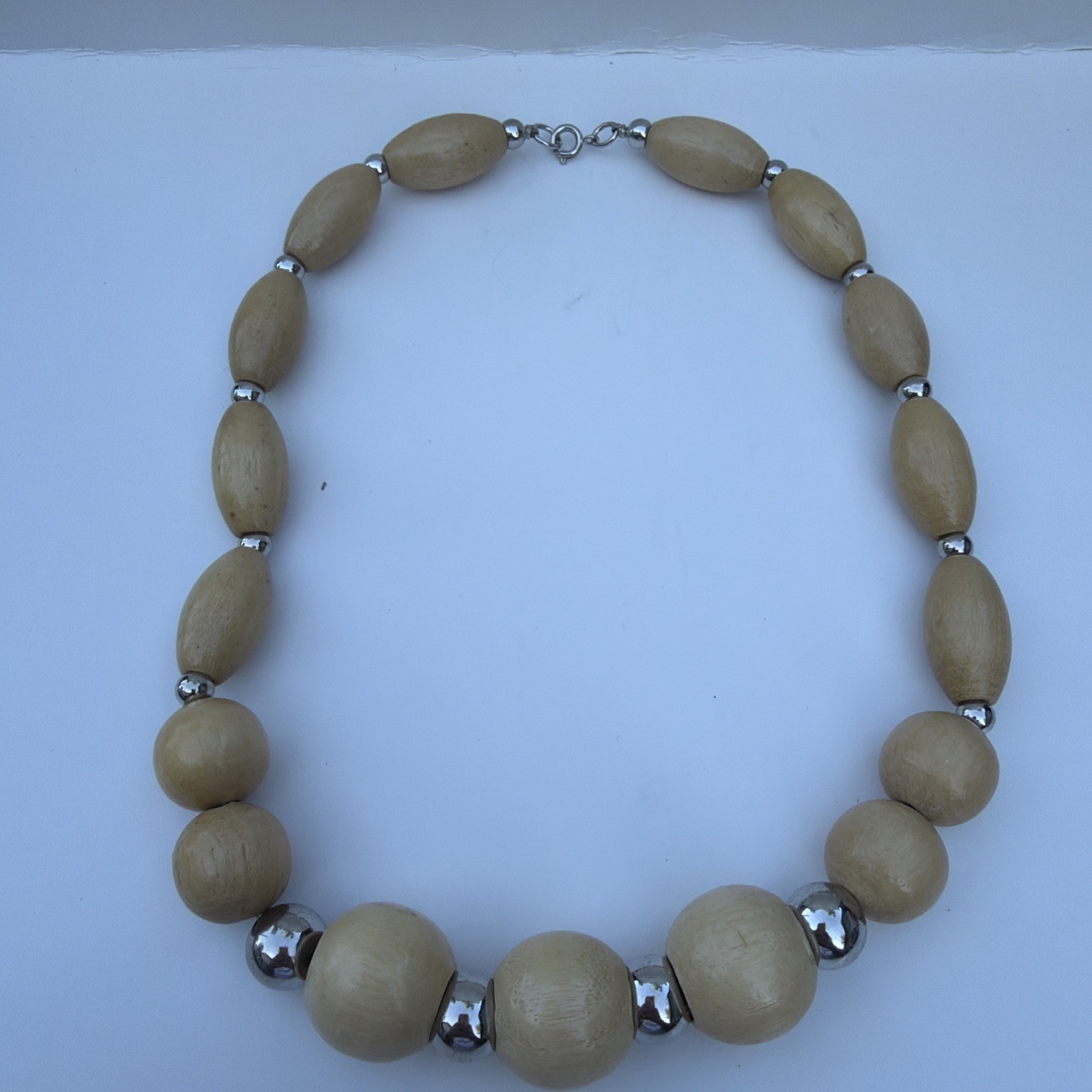 Vintage 90s Wood Bead Chunky Statement Necklace Boho Retro Women’s Jewelry